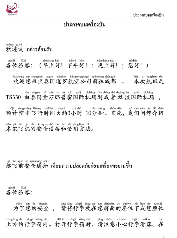 ตัวอย่างชีทเกี่ยวกับสายการบิน สั่งซื้อได้ที่ chineseaholic.com