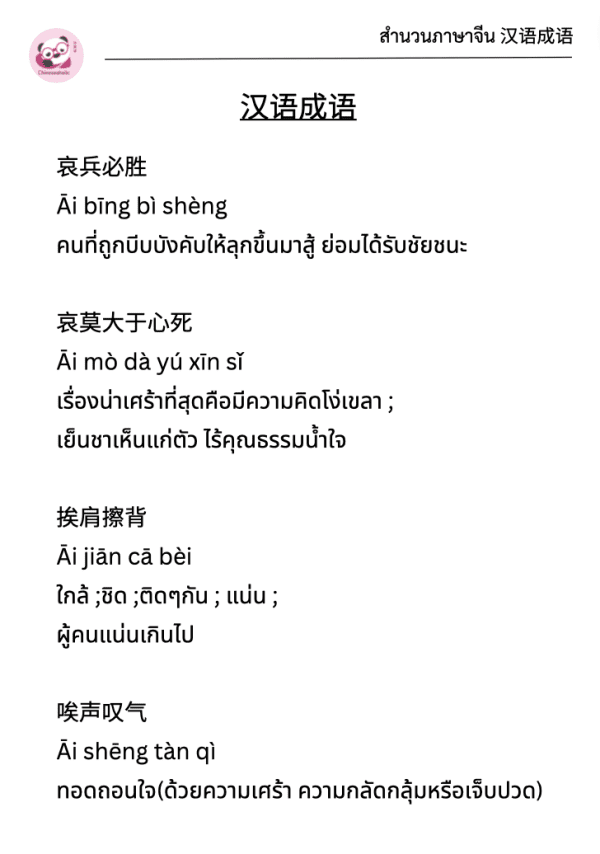 ชีทรวมสำนวนภาษาจีน