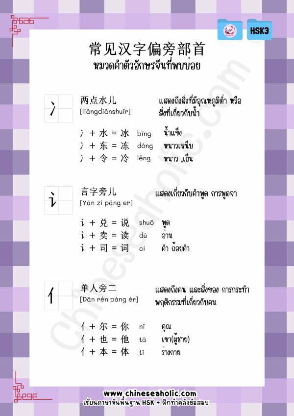 ชีทสรุปเตรียมสอบ HSK3 ระบบใหม่ by chineseaholic.com